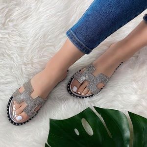 Silver rhinestoned cutout sandal